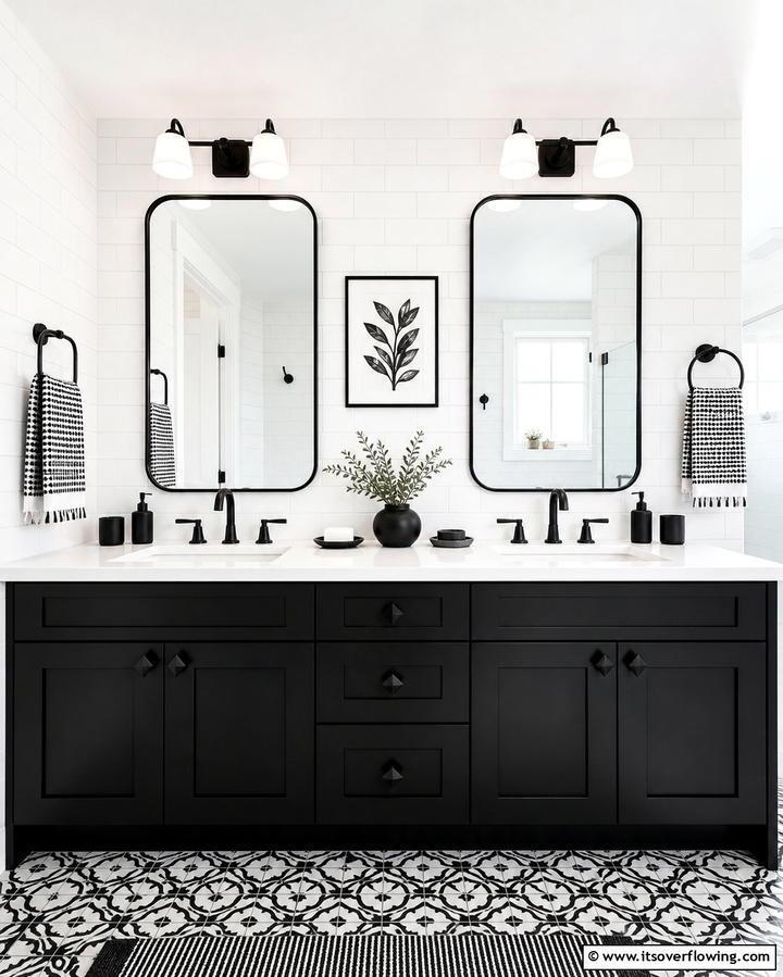 Black and White Double Vanity - 25 Double Vanity Bathroom Ideas for a Luxurious Space