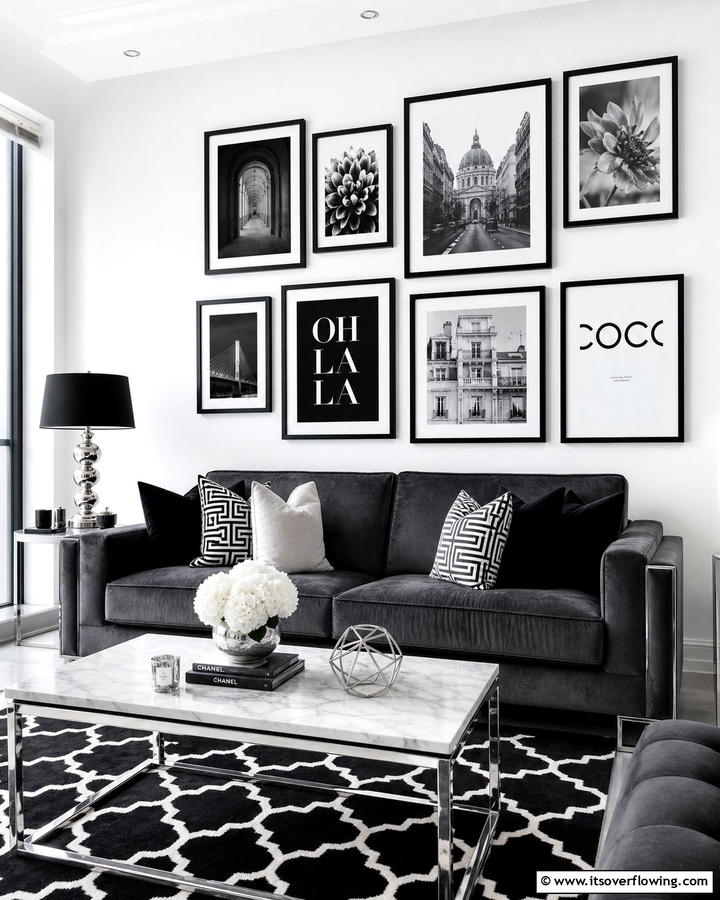 Black and White Elegance - 21 Gallery Wall Ideas to Display Art and Memories