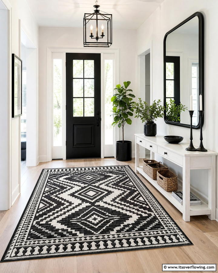 Black and White Entryway Rug - 20 Black and White Entryway Design Ideas for a Chic Look