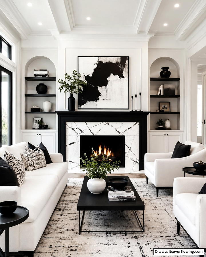 Black and White Fireplace Design - 25 Black and White Living Room Ideas for a Classic Look
