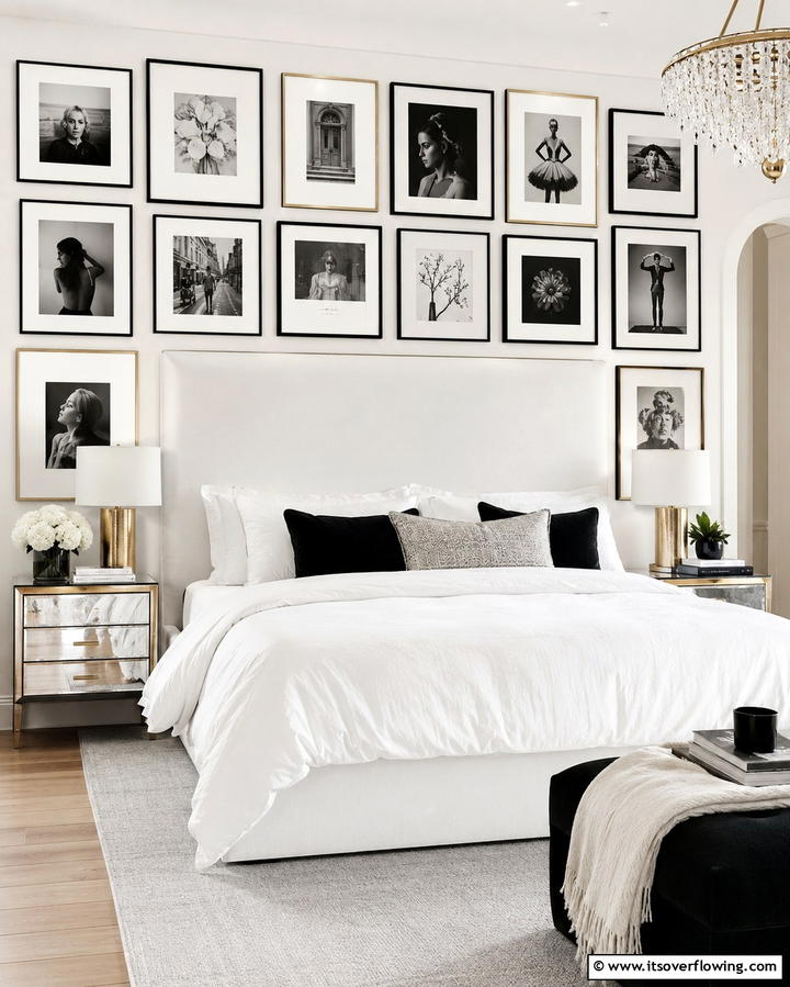 Black and White Gallery Wall - 25 Black and White Bedroom Ideas for a Timeless Design