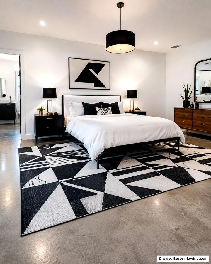 Black and White Geometric Rugs - 25 Black and White Bedroom Ideas for a Timeless Design