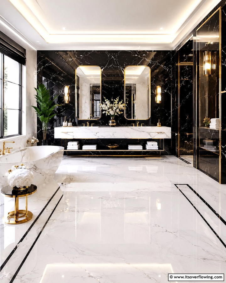 Black and White Marble Tiles - 30 Striking Black & White Bathroom Tile Designs for Timeless Style