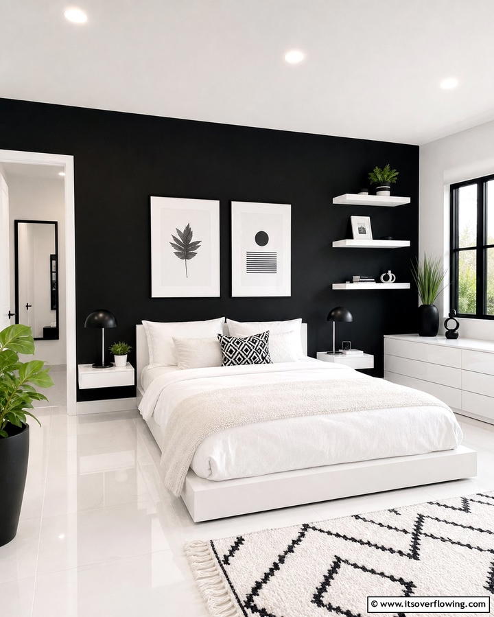 Black and White Minimalism - 25 Black Accent Wall Bedroom Ideas for Drama