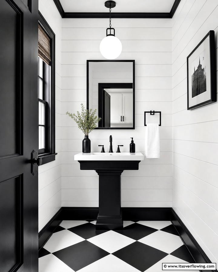 Black and White Monochrome Theme - 25 Elegant Black Powder Room Ideas for a Bold Look