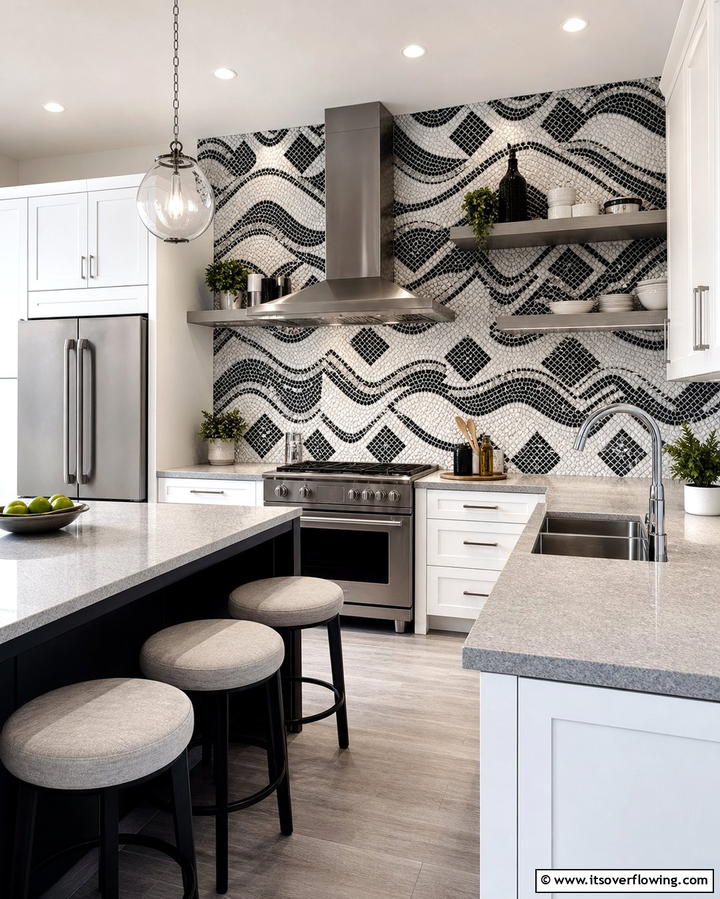 Black and White Mosaic - 25 Black and White Kitchen Backsplash Ideas