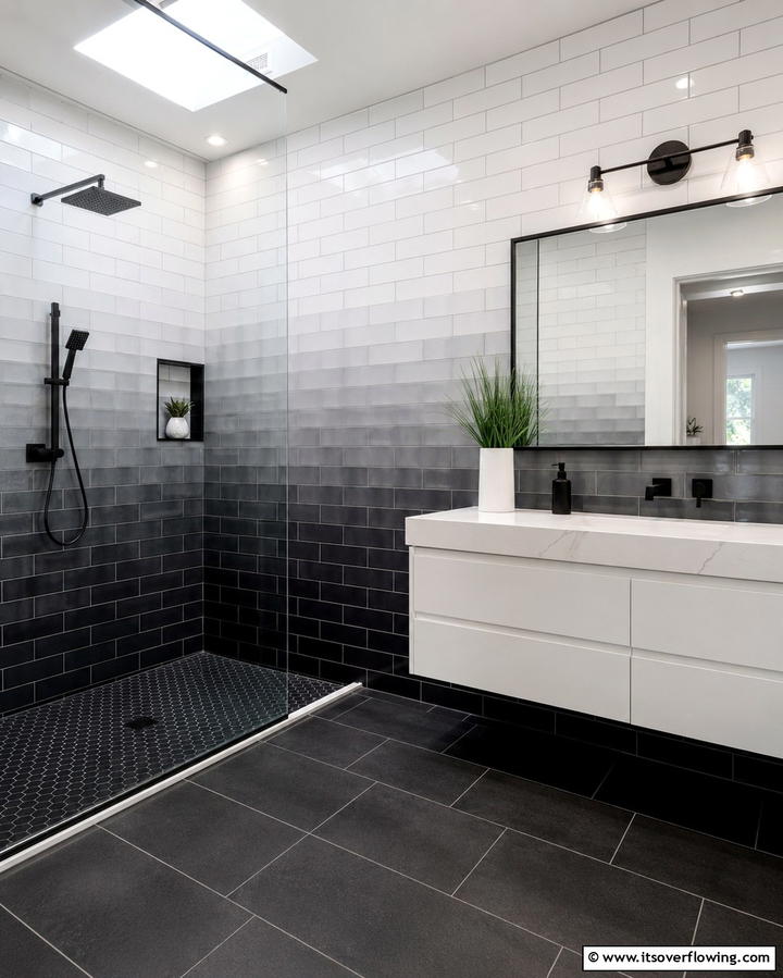 Black and White Ombre Tiles - 30 Striking Black & White Bathroom Tile Designs for Timeless Style