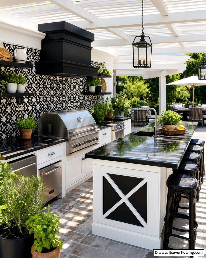 Black and White Outdoor Kitchen - 25 Black and White Patio Ideas for a Timeless Look