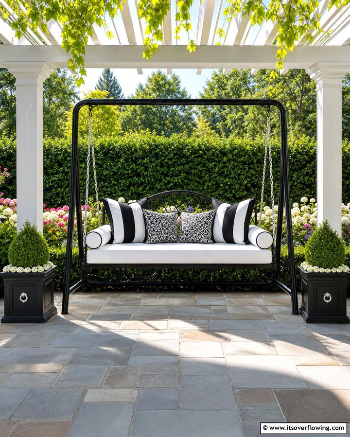 Black and White Outdoor Swing - 25 Black and White Patio Ideas for a Timeless Look