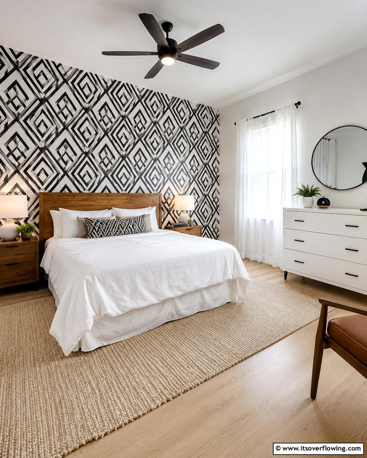 Black and White Patterned Wallpaper - 25 Black and White Bedroom Ideas for a Timeless Design