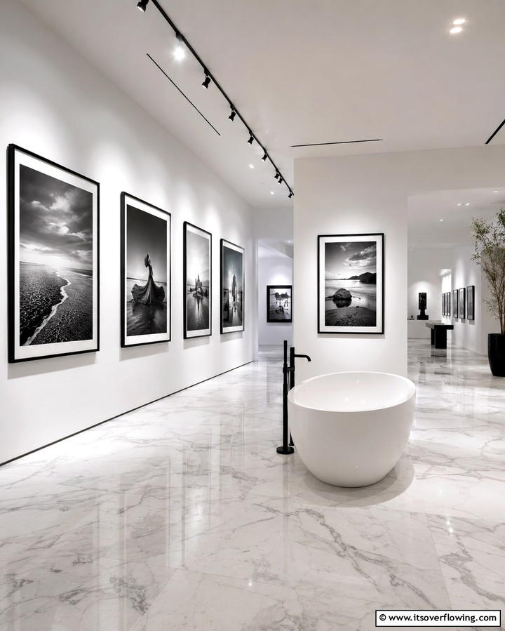 Black and White Photography Gallery - 30 Stunning Bathroom Wall Ideas to Elevate Your Space