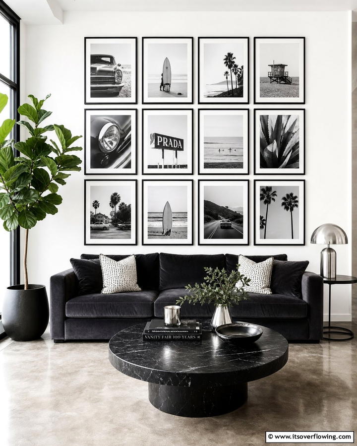 Black and White Photography Wall - 30 Living Room Wall Decor Ideas to Elevate Your Space