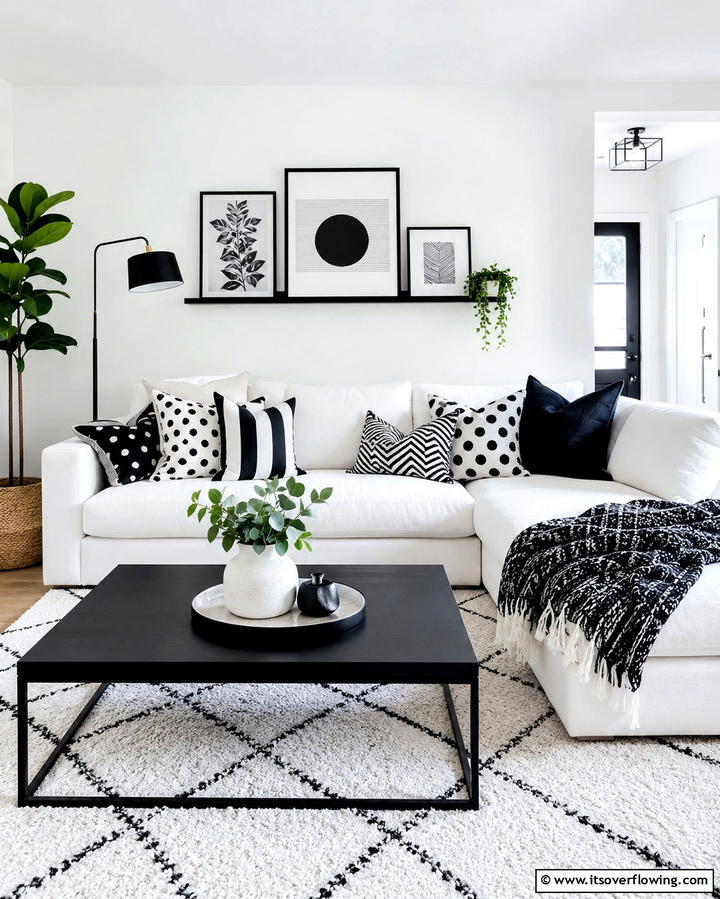 Black and White Pillows and Throws - 25 Black and White Living Room Ideas for a Classic Look