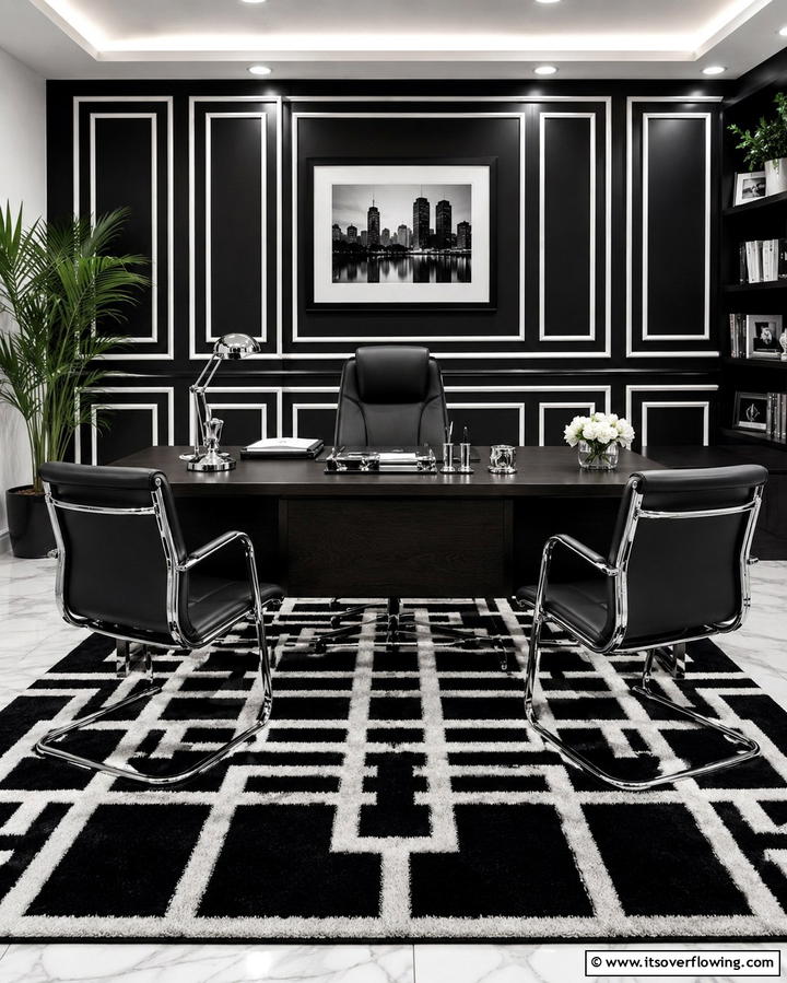 Black and White Rugs for Timeless Sophistication - 25 Office Rug Ideas to Transform Your Workspace