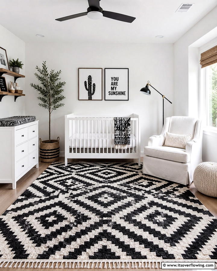 Black and White Rugs - 30 Chic Black & White Nursery Ideas for Modern Baby Rooms