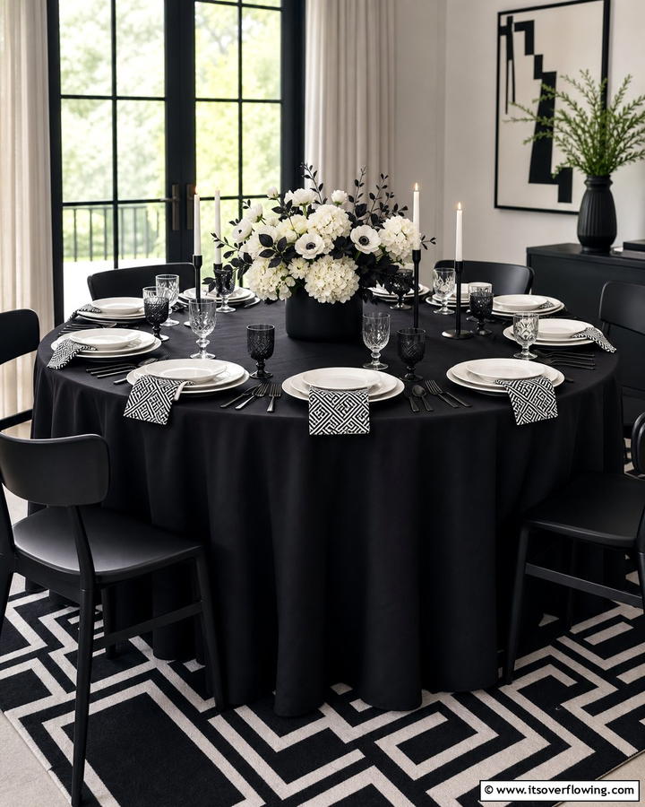 Black and White Sophistication - 20 Round Table Decor Ideas for Stylish Dining Spaces