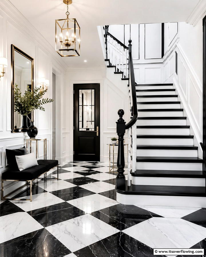 Black and White Staircase Contrast - 25 Black Staircase Ideas for Modern Homes