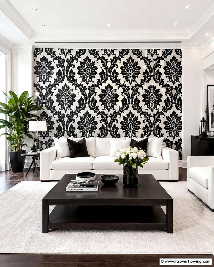 Black and White Striking Wallpaper - 25 Black and White Living Room Ideas for a Classic Look