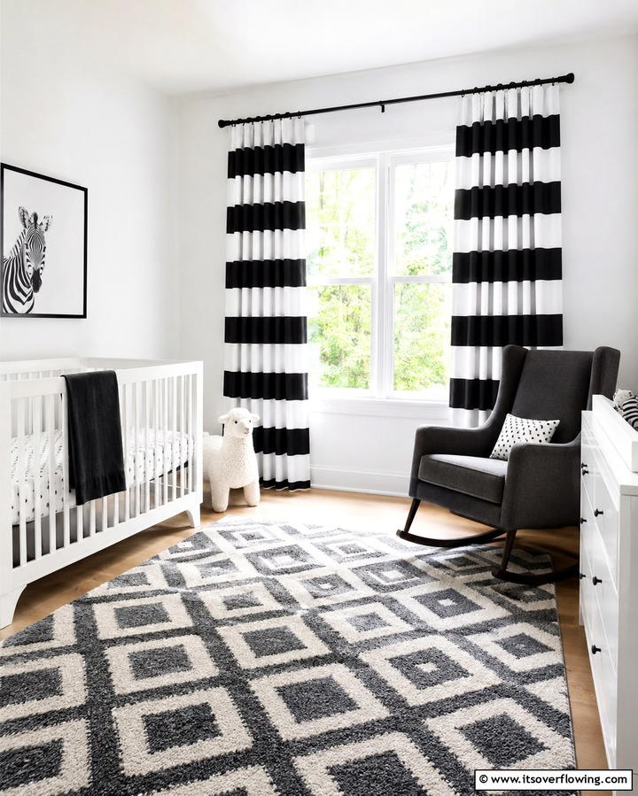 Black and White Striped Curtains - 30 Chic Black & White Nursery Ideas for Modern Baby Rooms