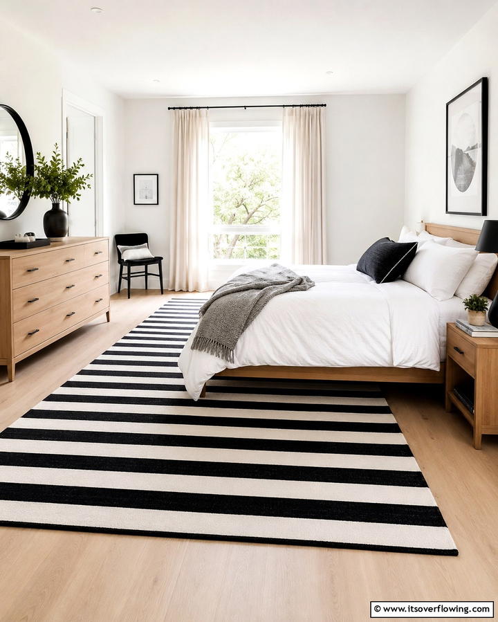 Black and White Striped Rugs - 25 Black and White Bedroom Ideas for a Timeless Design