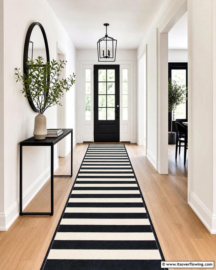 Black and White Striped Runner - 20 Black and White Entryway Design Ideas for a Chic Look