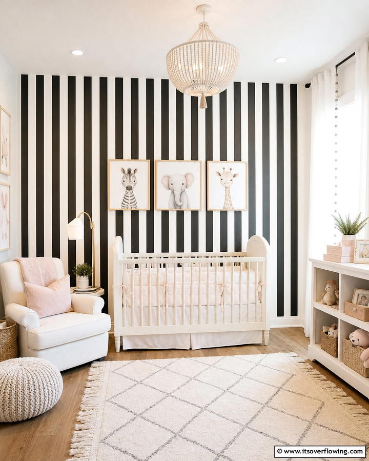 Black and White Striped Wallpaper - 25 Black Nursery Ideas for Modern Baby Rooms