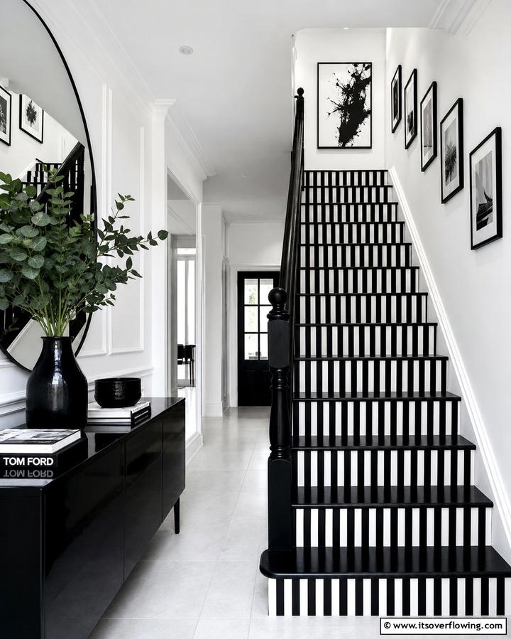 Black and White Stripes - 25 Stair Riser Ideas to Enhance Your Home’s Interior
