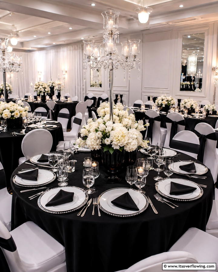 Black and White Table Settings - 25 Black and White Wedding Ideas for Classic Elegance