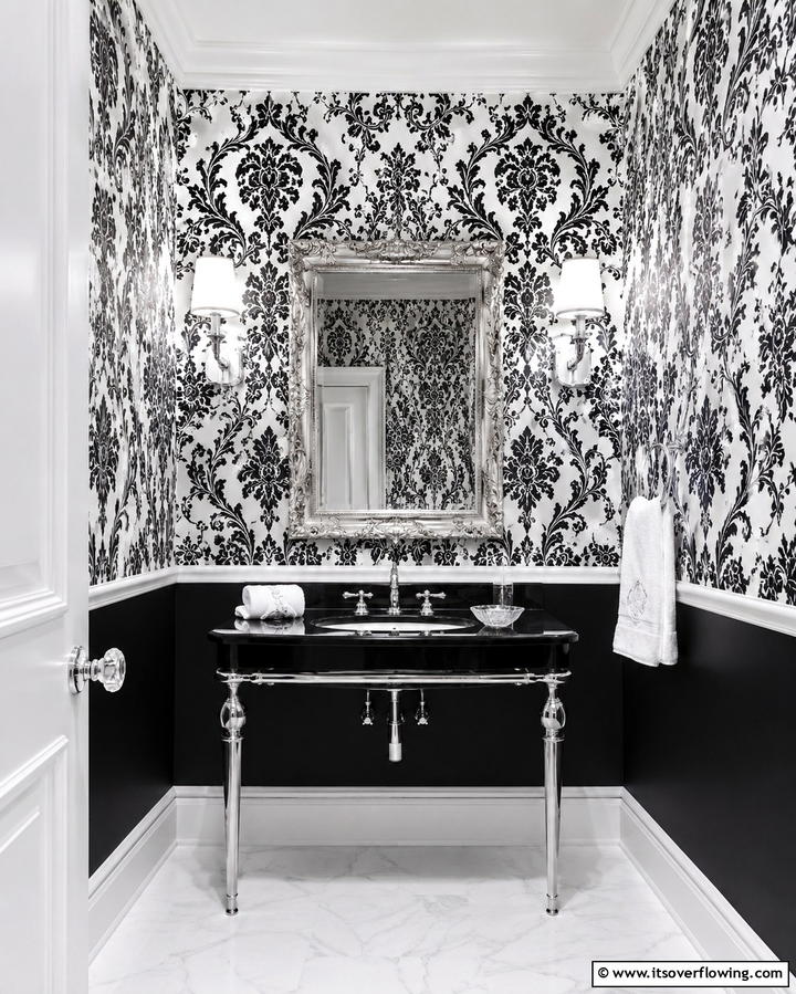 Black and White Themes - 25 Powder Room Wallpaper Ideas to Elevate Your Space