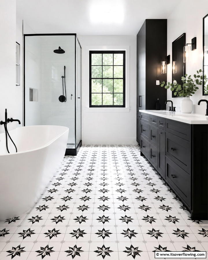 Black and White Tiles for Timeless Contrast - 30 Laundry Room Tile Ideas for Durable Style Updates