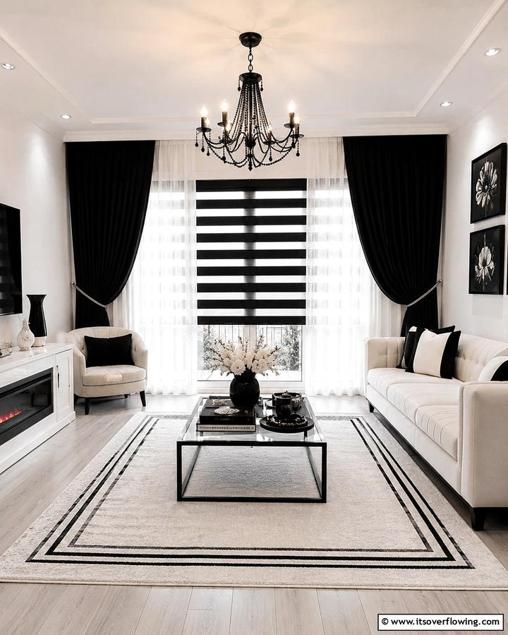 Black and White Window Treatments - 25 Black and White Living Room Ideas for a Classic Look