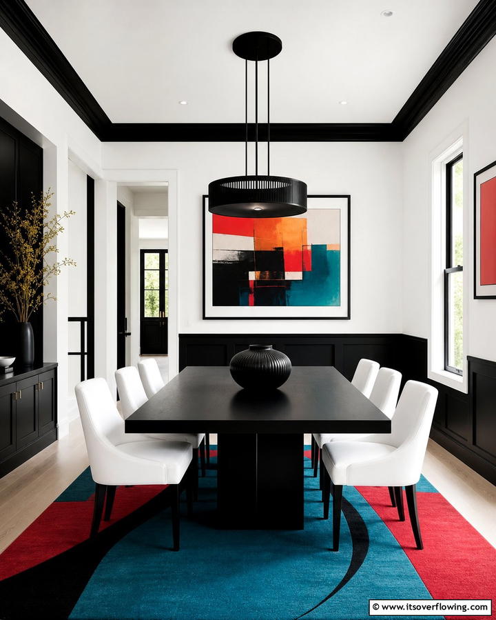 Black and White with a Vibrant Twist - 25 Vibrant Colorful Dining Room Ideas for a Fun Space