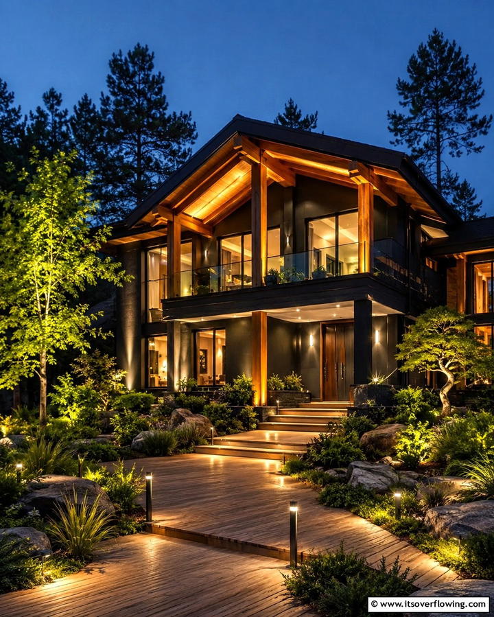 Black and Wood Accent Lighting - 25 Black House With Wood Accents Ideas for a Bold Design