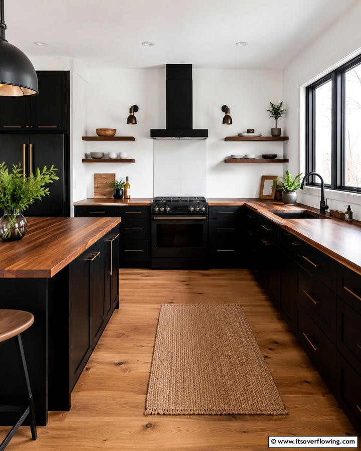Black and Wood Combination - 30 Stylish Black Laundry Room Ideas for a Modern Utility Space