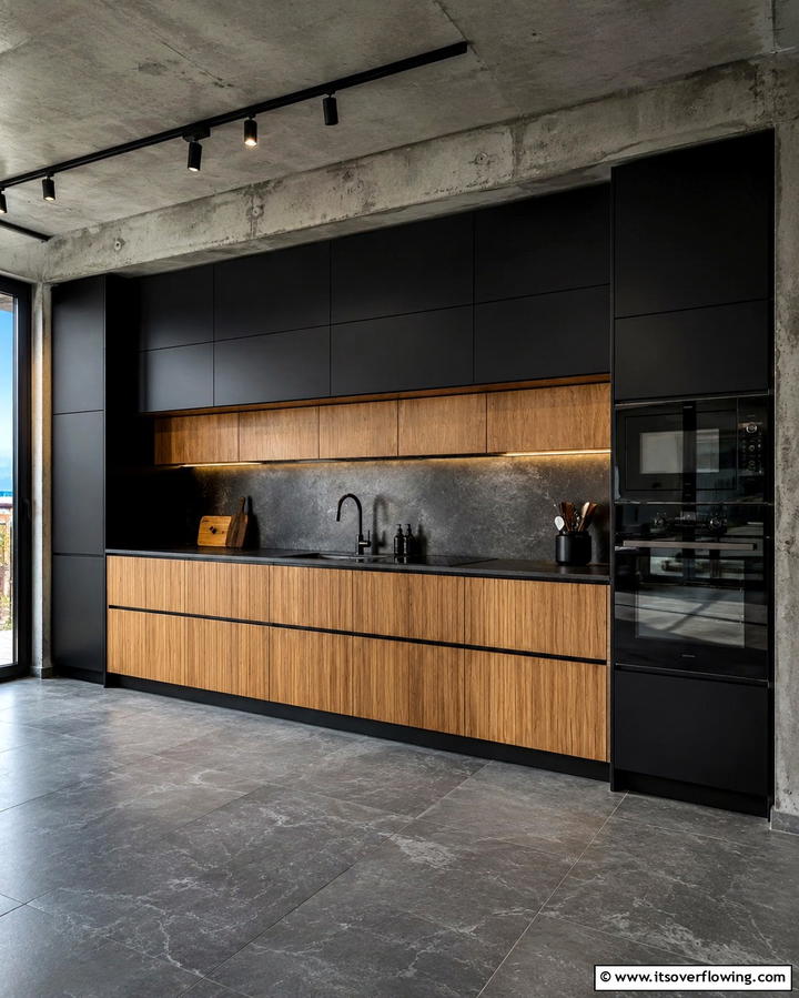 Black and Wood Contrast - 25 Two-Tone Kitchen Cabinet Ideas for a Modern Look
