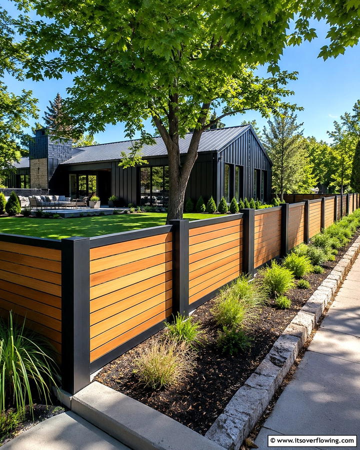 Black and Wood Fence - 25 Black House With Wood Accents Ideas for a Bold Design