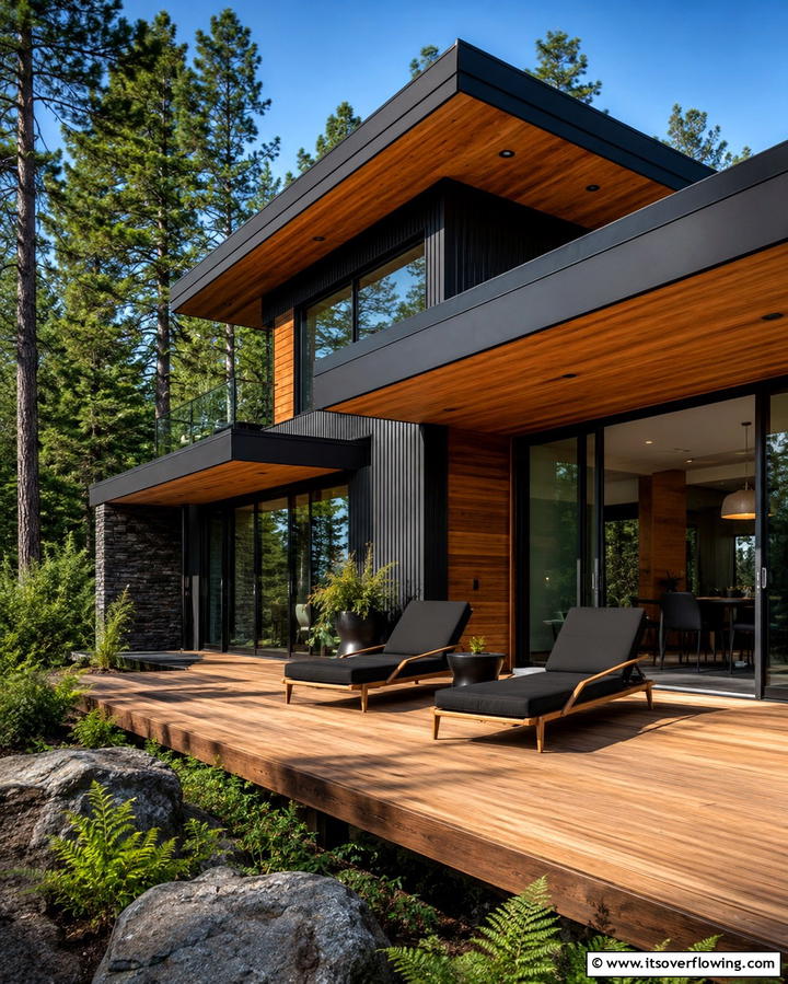Black and Wood Fusion - 25 Modern Black Houses for a Bold Statement