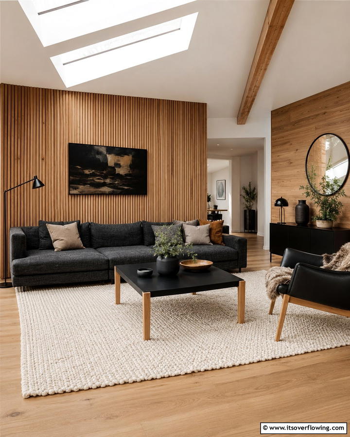Black and Wood Pairing - 30 Bold Black Living Room Designs for Dramatic Modern Spaces