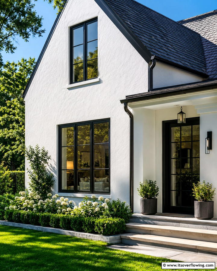 Black framed Windows for a Bold Statement - 25 Modern Cottage House Exterior Ideas for a Charming Look