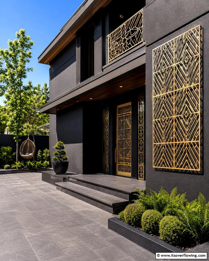 Black with Artistic Metalwork - 25 Modern Black Houses for a Bold Statement