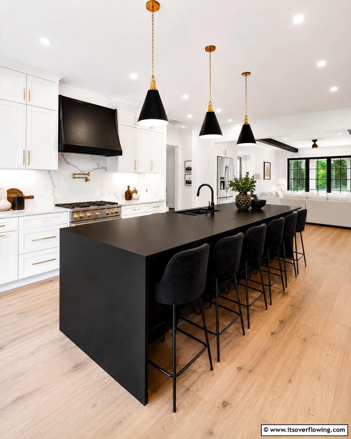 Black with Seating for Versatility - 25 Sleek Black Kitchen Island Ideas for a Modern Kitchen