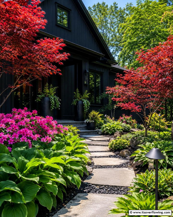 Black with Vibrant Landscaping - 25 Modern Black Houses for a Bold Statement