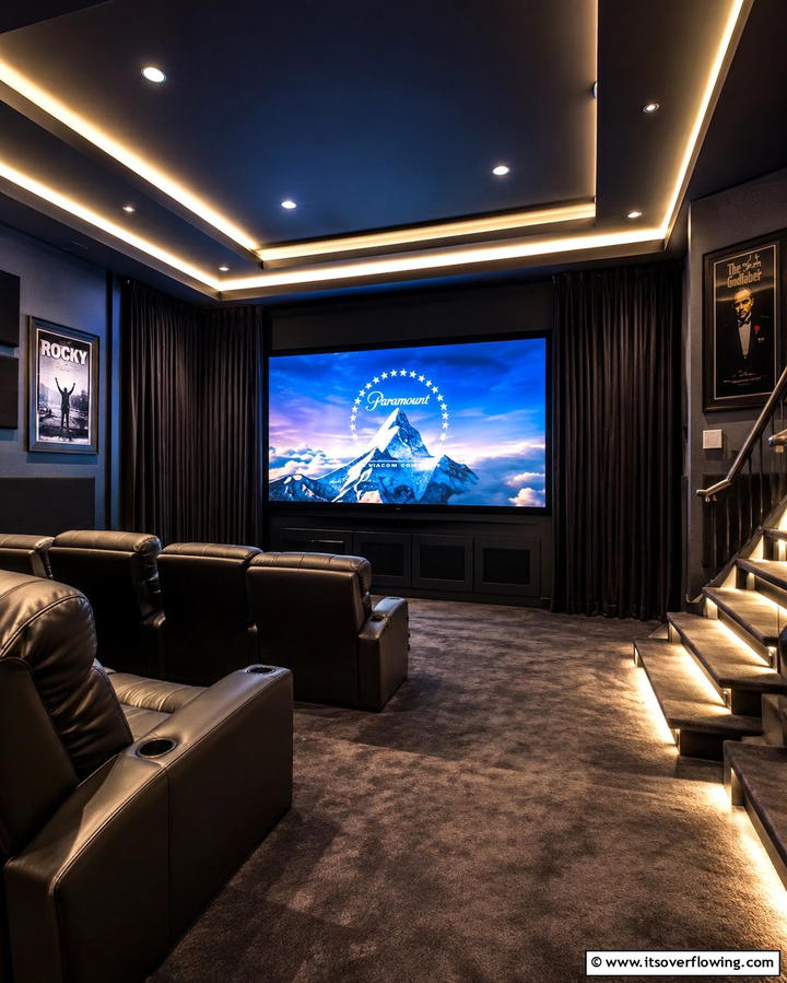 Blackout Curtains for Better Light Control - 25 Basement Home Theater Ideas for Movie Nights