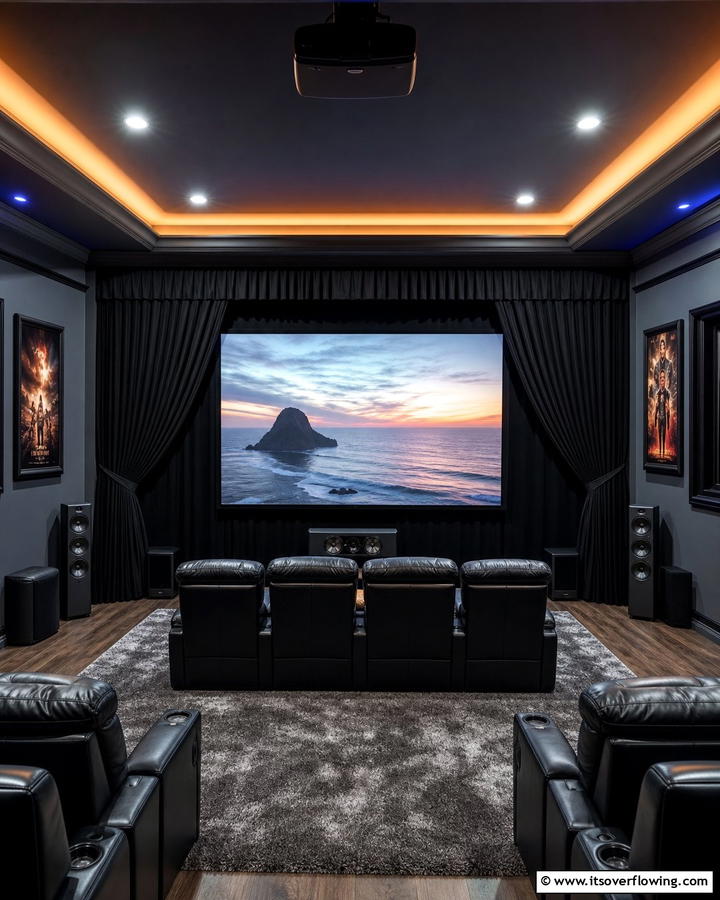 Blackout Curtains for a Cozy Atmosphere - 20 Black Man Cave Ideas for a Masculine Retreat