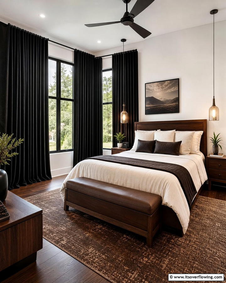 Blackout Curtains in Black or Dark Brown - 20 Black and Brown Bedroom Ideas for a Cozy Retreat