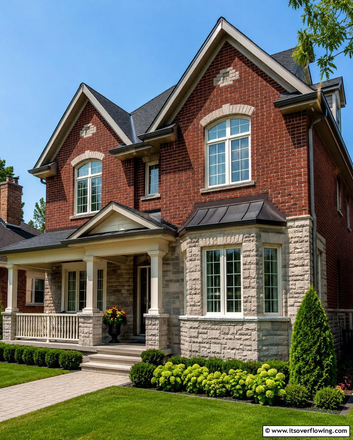 Blended Stone and Brick Combinations - 25 Stone Exterior Home Ideas for a Timeless Look