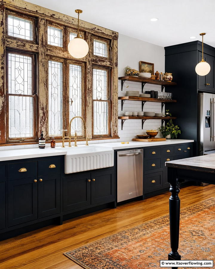 Blending Vintage Charm with Modern Kitchen Windows - 21 Kitchen Window Ideas to Brighten Your Cooking Space