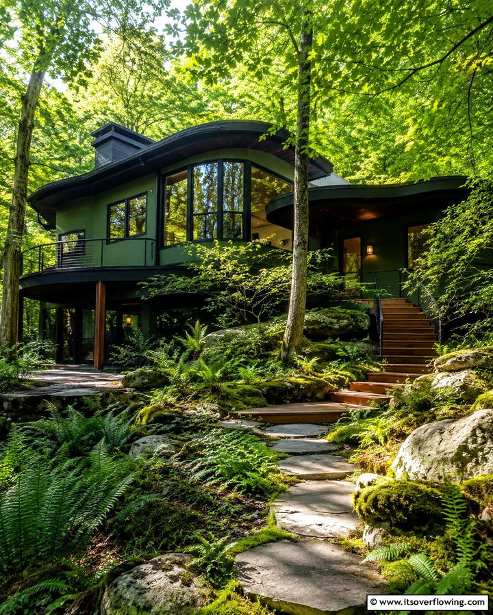 Blending with Natural Surroundings - 25 Forest Green House With Black Trim Ideas- Bold & Modern