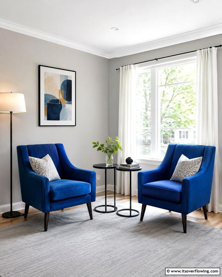 Blue Accent Chairs with Black Side Tables - 25 Bold Black and Blue Living Room Ideas for a Statement