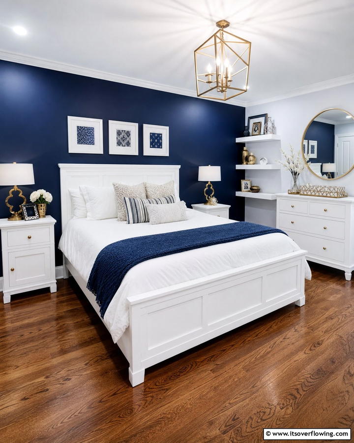 Blue Accent Wall for Drama - 25 Blue and White Bedroom Ideas for a Calming Space